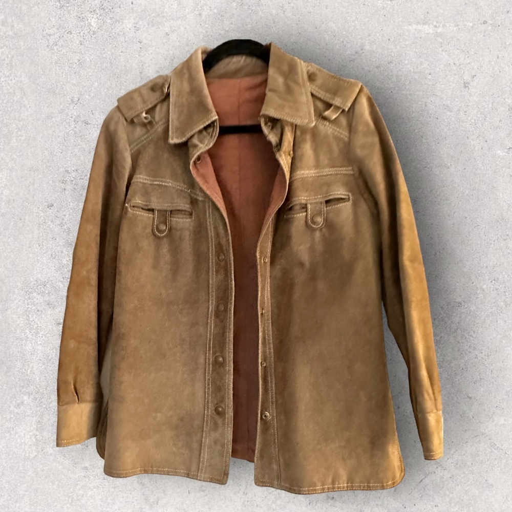 Vintage Handmade Brown Stitched Suede Jacket Shirt Coat Shacket M/L